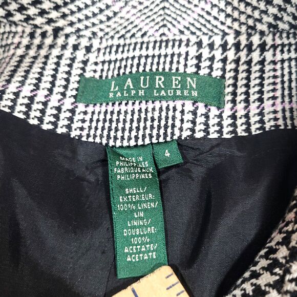 Ralph Lauren Linen Houndstooth Glen Plaid Blazer 4 Cropped Pink Line Barbie core - Picture 7 of 14